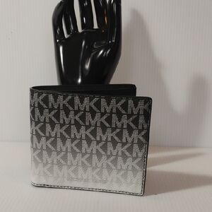 Michael Kors Black to Silver Ombre MK Logo Bifold Wallet